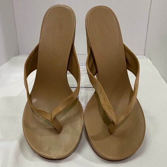 Jeffrey Campbell Suede Wedge Platform Thong Sandals Tan Camel Size 9 - Picture 5 of 9